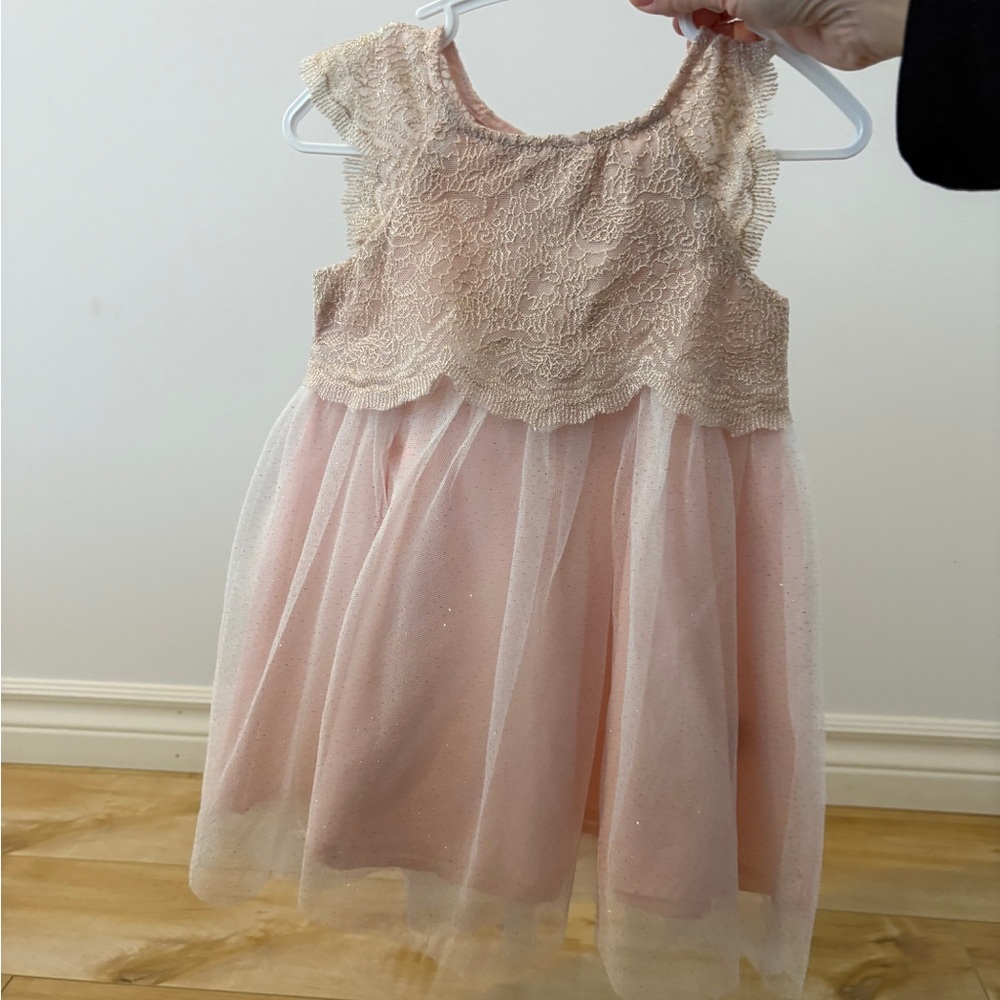 Catherine Malandrino Mini Blush Pink Lace & Gold Thread Dress